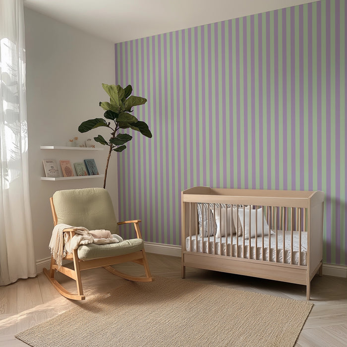 Thin Stripe Wallpaper – Lavender Mist & Mint