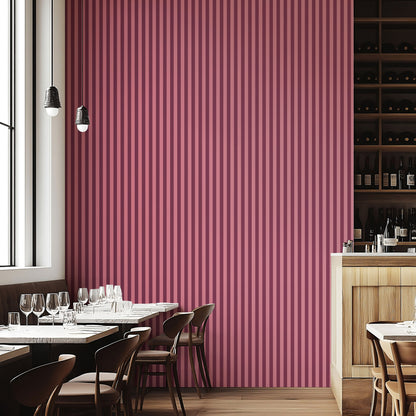 Merlot & Blush – Thin Stripe Wallpaper styled in a boutique hotel and hospitality space