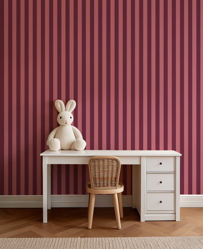 Merlot & Blush – Thin Stripe Wallpaper styled in a kids' room and nursery