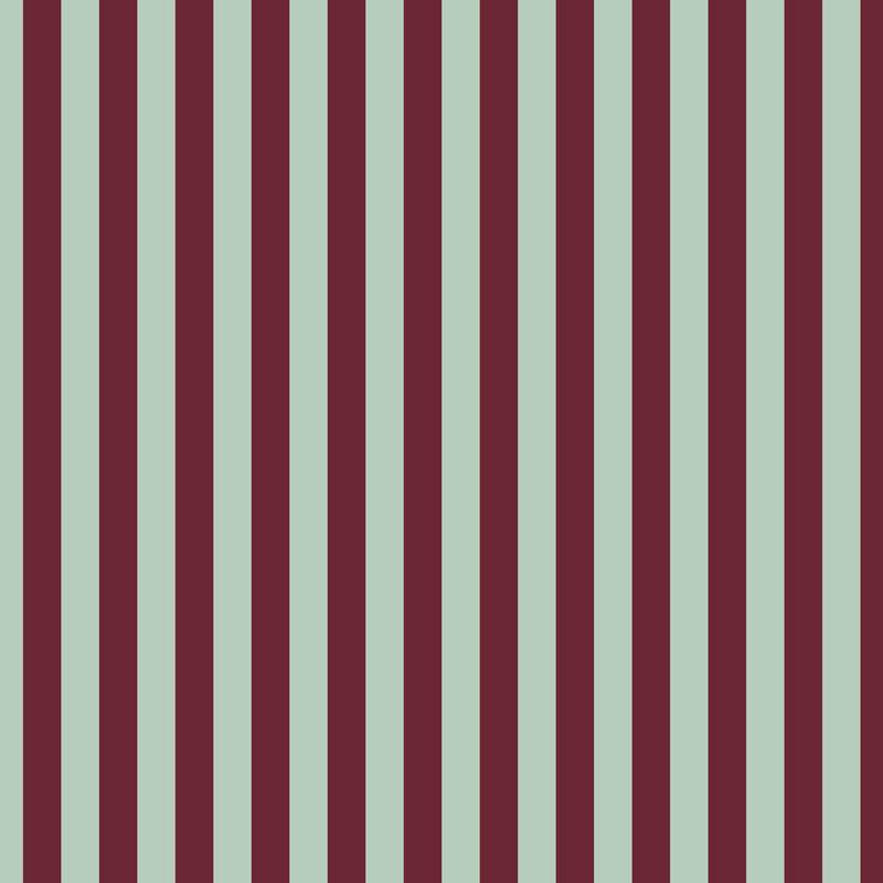 Thin Stripe Wallpaper in Mineral Mint & Oxblood – fine, narrow stripes on an oxblood ground