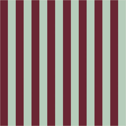 Mineral Mint & Oxblood thin stripe wallpaper, true-scale 62 cm swatch