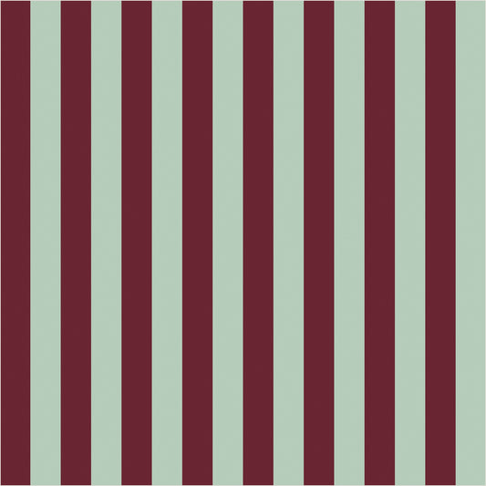 Mineral Mint & Oxblood thin stripe wallpaper, true-scale 62 cm swatch