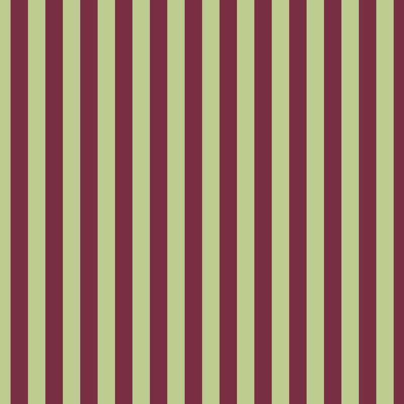Thin Stripe Wallpaper in Pistachio & Burgundy – fine, narrow stripes on a burgundy ground