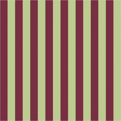 Pistachio & Burgundy thin stripe wallpaper, true-scale 62 cm swatch