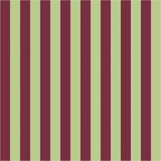 Pistachio & Burgundy thin stripe wallpaper, true-scale 62 cm swatch