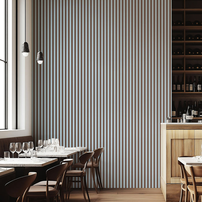 Thin Stripe Wallpaper – Powder Blue & Cocoa