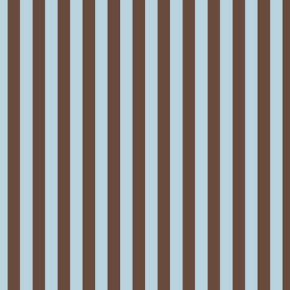 Thin Stripe Wallpaper in Powder Blue & Cocoa – fine, narrow stripes on a cocoa ground