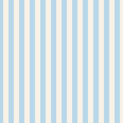 Thin Stripe Wallpaper in Powder Blue & Warm White – fine, narrow stripes on a warm white ground