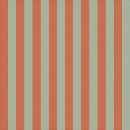 Sage & Baked Clay thin stripe wallpaper, true-scale 62 cm swatch