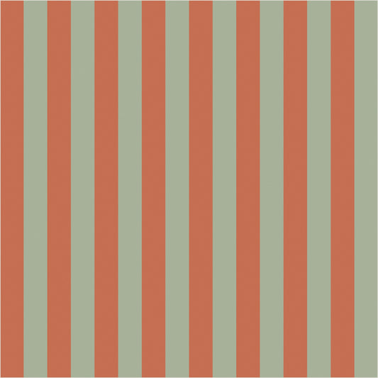 Sage & Baked Clay thin stripe wallpaper, true-scale 62 cm swatch