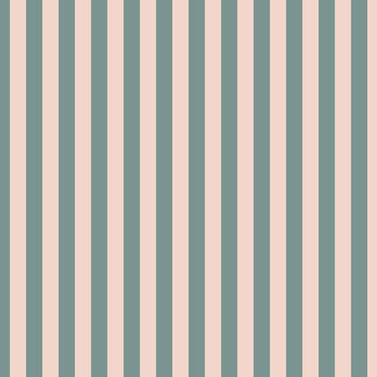 Thin Stripe Wallpaper in Sage Grey & Apricot Blush – fine, narrow stripes on an apricot blush ground