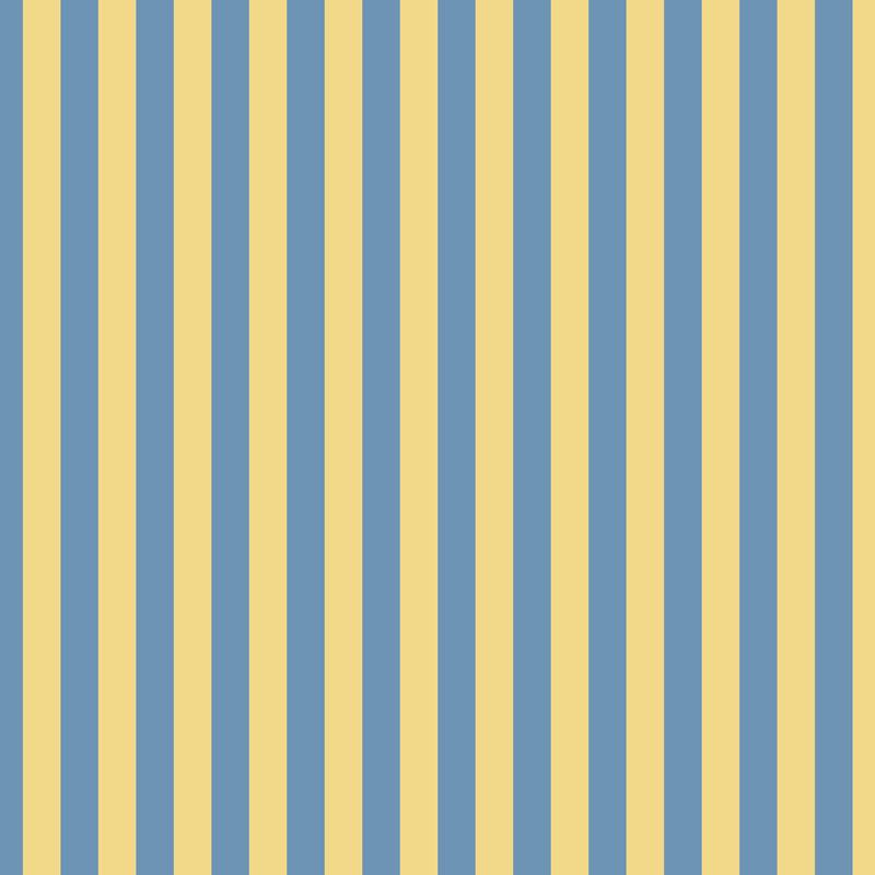 Thin Stripe Wallpaper in Soft Denim & Pale Yellow – fine, narrow stripes on a pale yellow ground