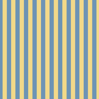 Thin Stripe Wallpaper in Soft Denim & Pale Yellow – fine, narrow stripes on a pale yellow ground