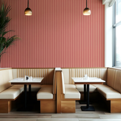 Terracotta & Baked Clay – Thin Stripe Wallpaper styled in a boutique hotel and hospitality space
