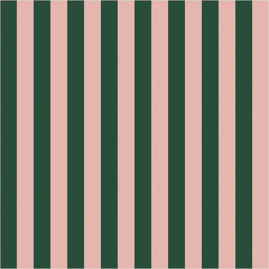 Warm Blush & Forest Green thin stripe wallpaper, true-scale 62 cm swatch