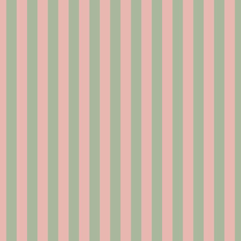 Thin Stripe Wallpaper in Warm Blush & Soft Sage – fine, narrow stripes on a soft sage ground
