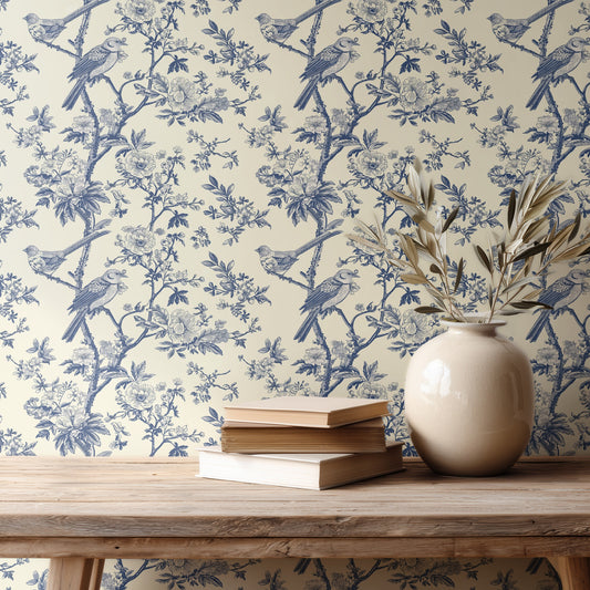 Toile de Jouy classic toile wallpaper in an elegant office and hallway