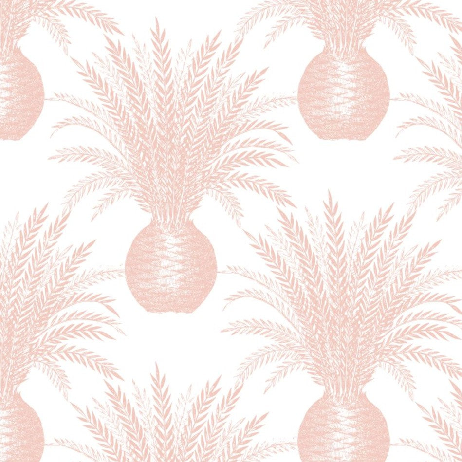 Pattern of pink pineapples with leaves on a white background