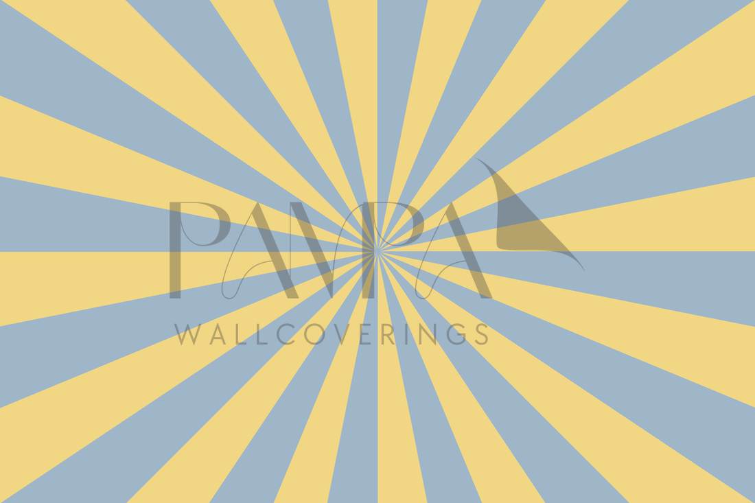 Up in the Sky Buttercream & Dusty Blue ceiling mural design, sunburst rays in dusty blue and buttercream