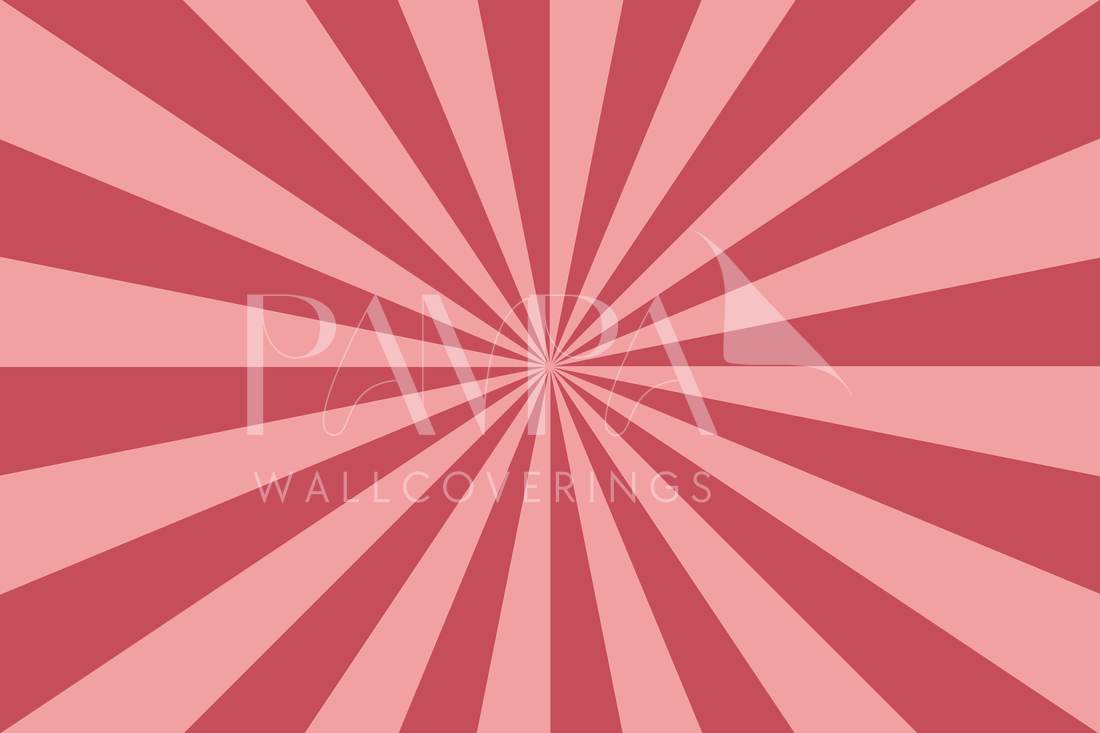 Up in the Sky Cherry Blossom ceiling mural design, sunburst rays in cherry red and salmon pink