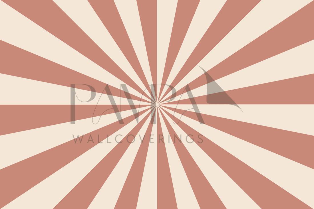 Up in the Sky Terracotta Rose ceiling mural design, sunburst rays in clay rose and ivory
