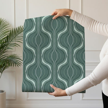 Verdant Curves green abstract flowing-curve wallpaper shown on a single wallpaper drop