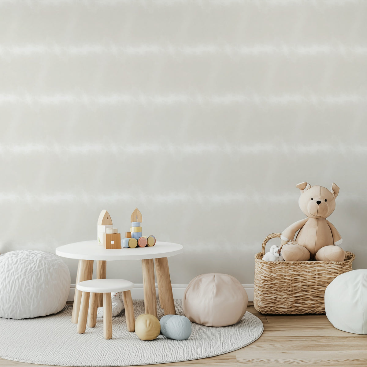 Warm Oat Ombre wallpaper in a playful children's playroom