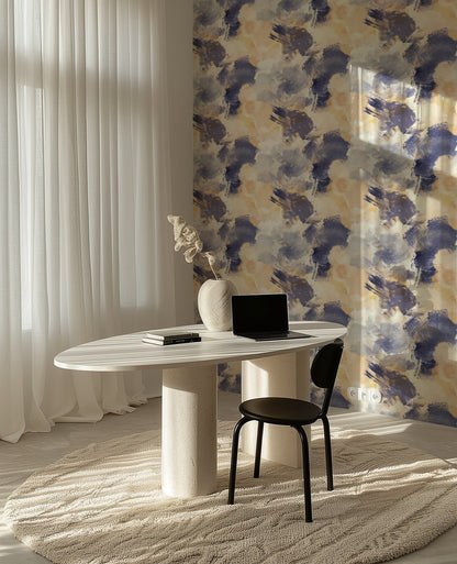 Watercolor Fantasy violet and grey abstract watercolor wallpaper in a home office