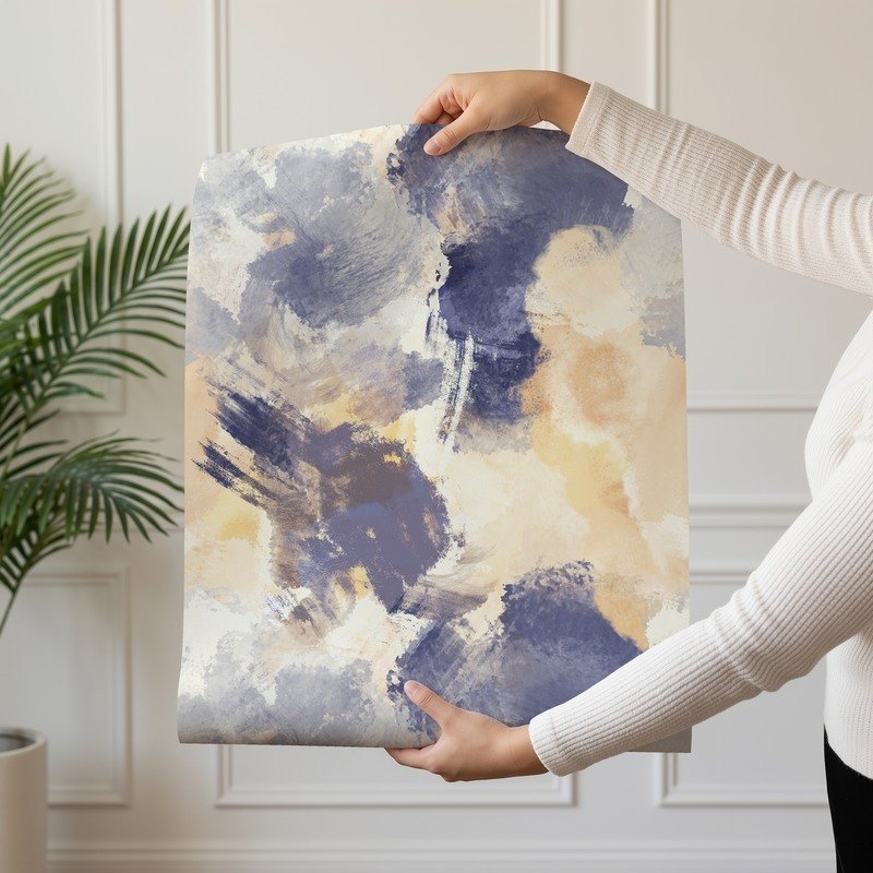 Watercolor Fantasy violet and grey abstract watercolor wallpaper shown on a single wallpaper drop
