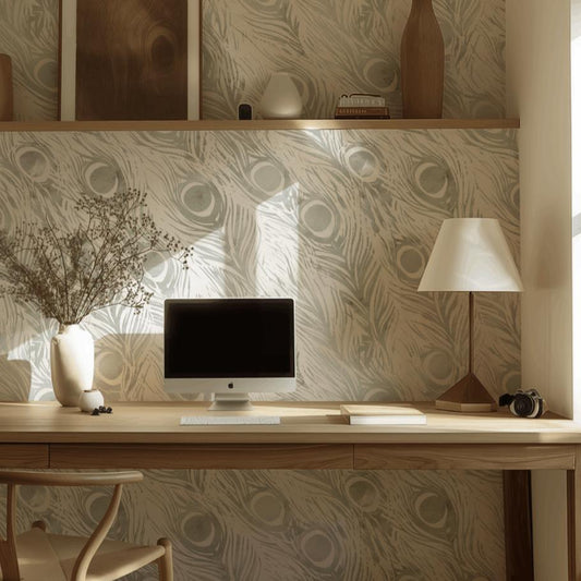 Watercolor Peacock Feathers-PAMPA Wallcoverings