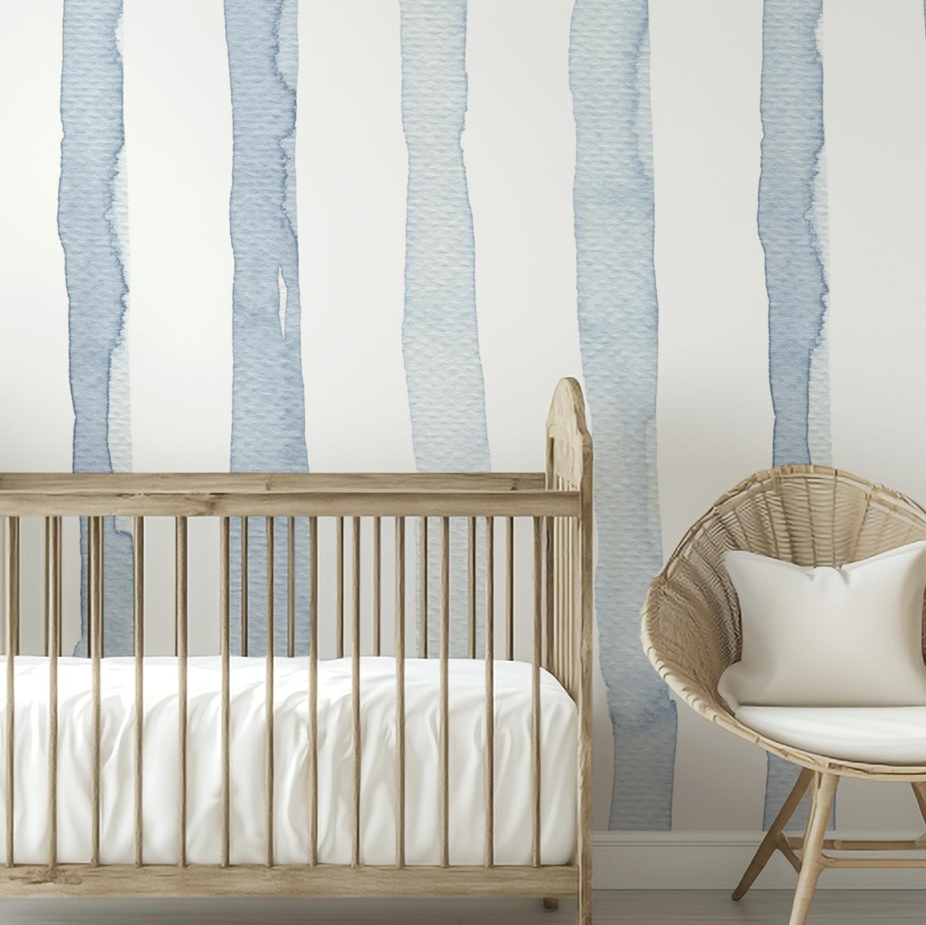 Watercolor Stripes - Blue-PAMPA Wallcoverings