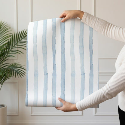 Watercolor Stripes - Blue soft blue stripe wallpaper shown on a single wallpaper drop