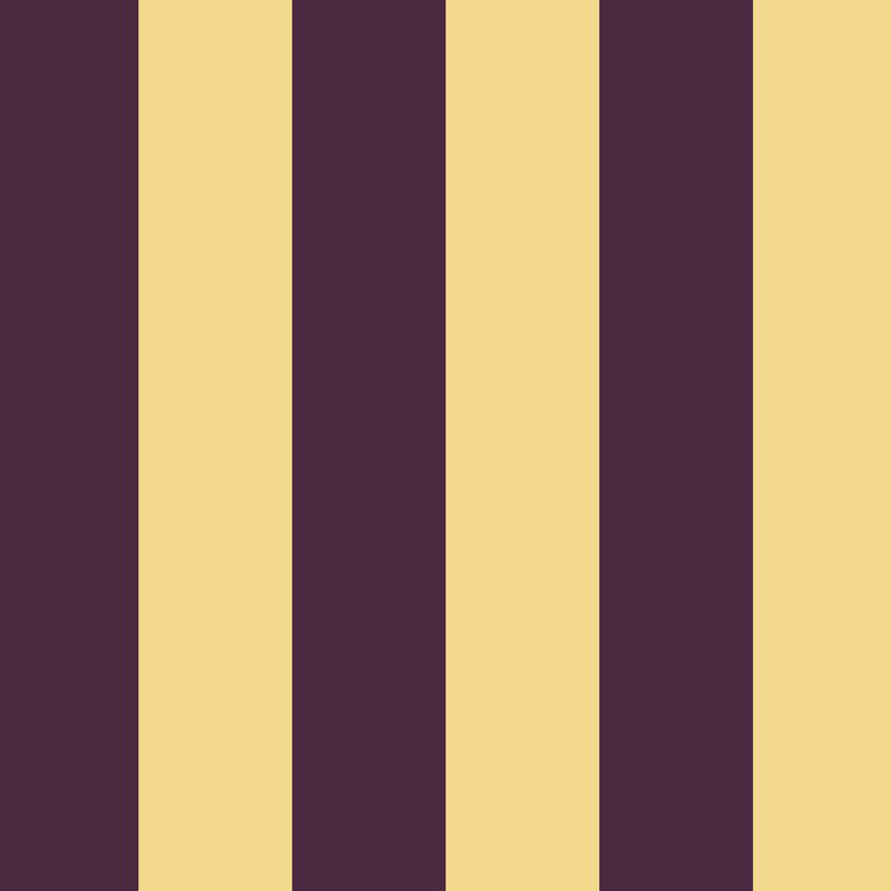 Wide Stripe Wallpaper in Butter & Aubergine – graphic, wide stripes on an aubergine ground