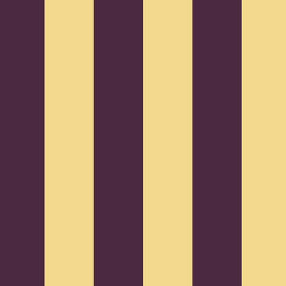 Wide Stripe Wallpaper in Butter & Aubergine – graphic, wide stripes on an aubergine ground