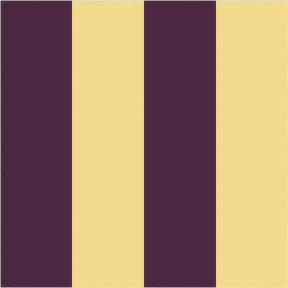 Butter & Aubergine wide stripe wallpaper, true-scale 62 cm swatch