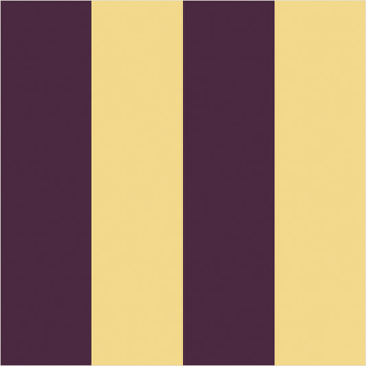 Butter & Aubergine wide stripe wallpaper, true-scale 62 cm swatch