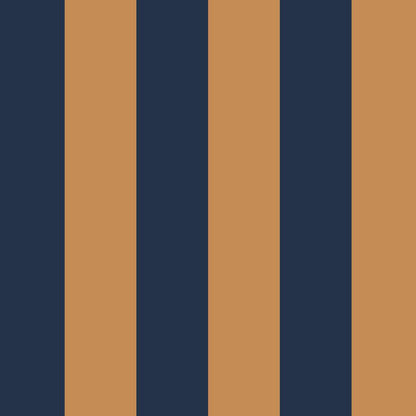 Wide Stripe Wallpaper in Caramel & Midnight Blue – graphic, wide stripes on a midnight blue ground
