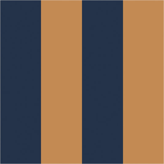 Caramel & Midnight Blue wide stripe wallpaper, true-scale 62 cm swatch