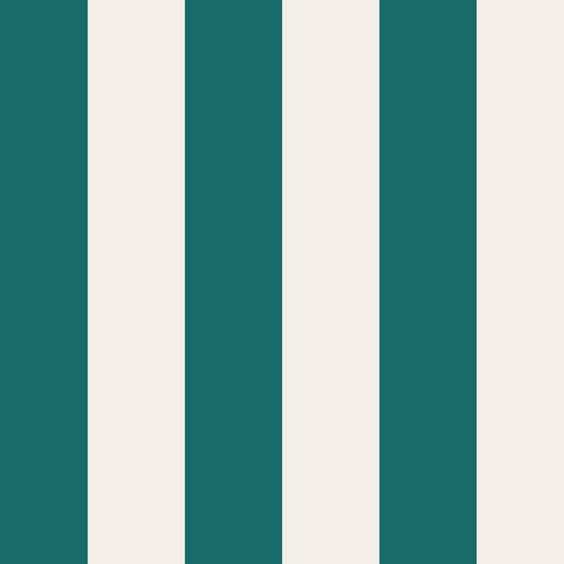Wide Stripe Wallpaper in Chalk White & Rich Teal – graphic, wide stripes on a rich teal ground