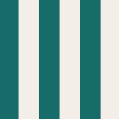 Wide Stripe Wallpaper in Chalk White & Rich Teal – graphic, wide stripes on a rich teal ground