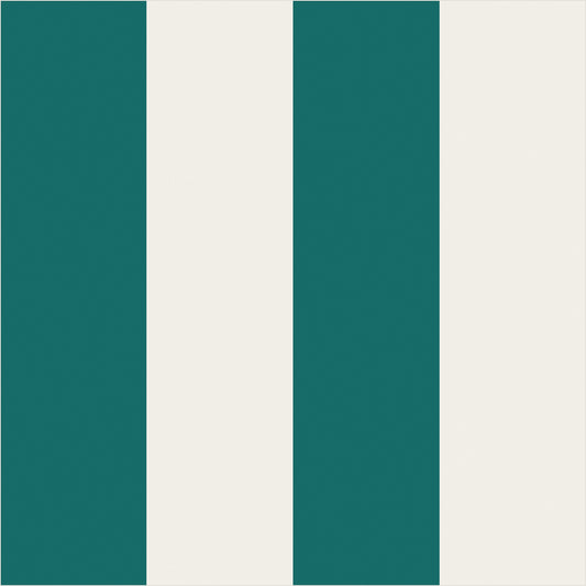 Chalk White & Rich Teal wide stripe wallpaper, true-scale 62 cm swatch
