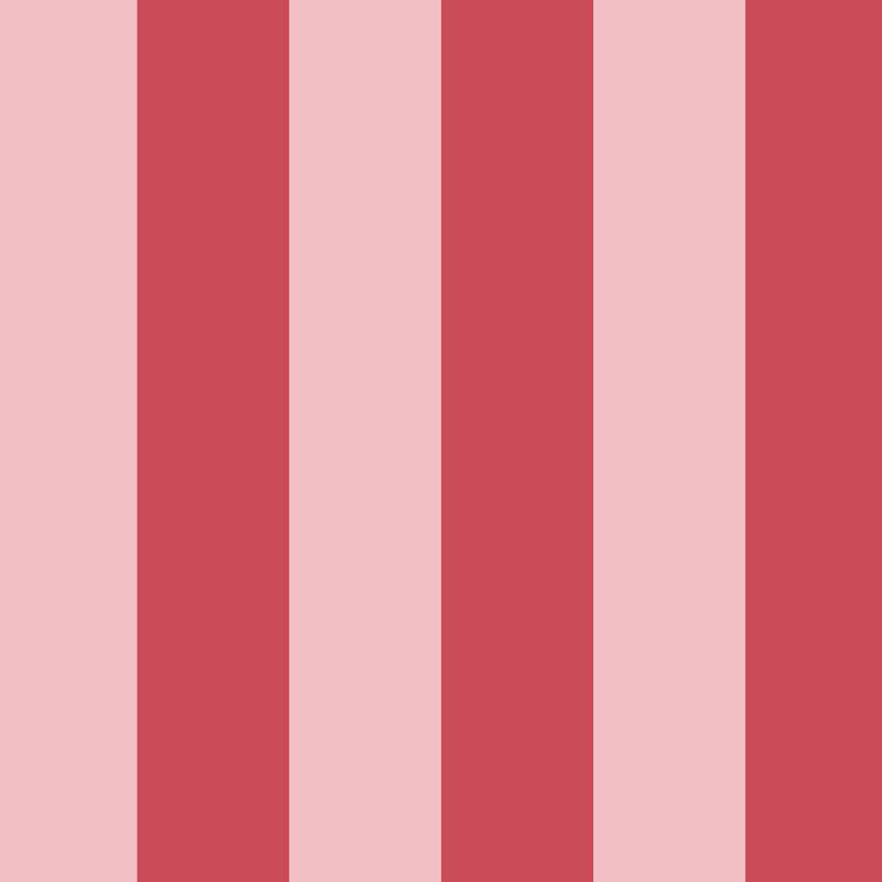 Wide Stripe Wallpaper in Cherry Red & Powder Pink – graphic, wide stripes on a powder pink ground