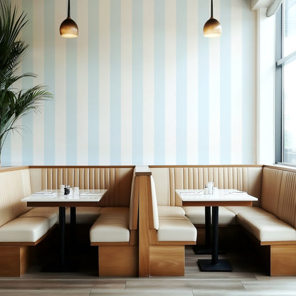 Cloud & Ice – Wide Stripe Wallpaper styled in a boutique hotel and hospitality space
