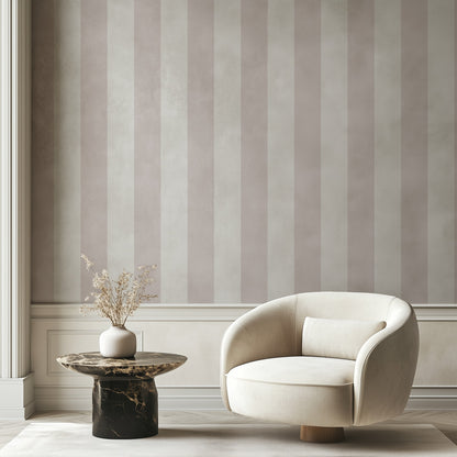 Cloud & Mauve – Wide Stripe Wallpaper styled in a hallway and home office