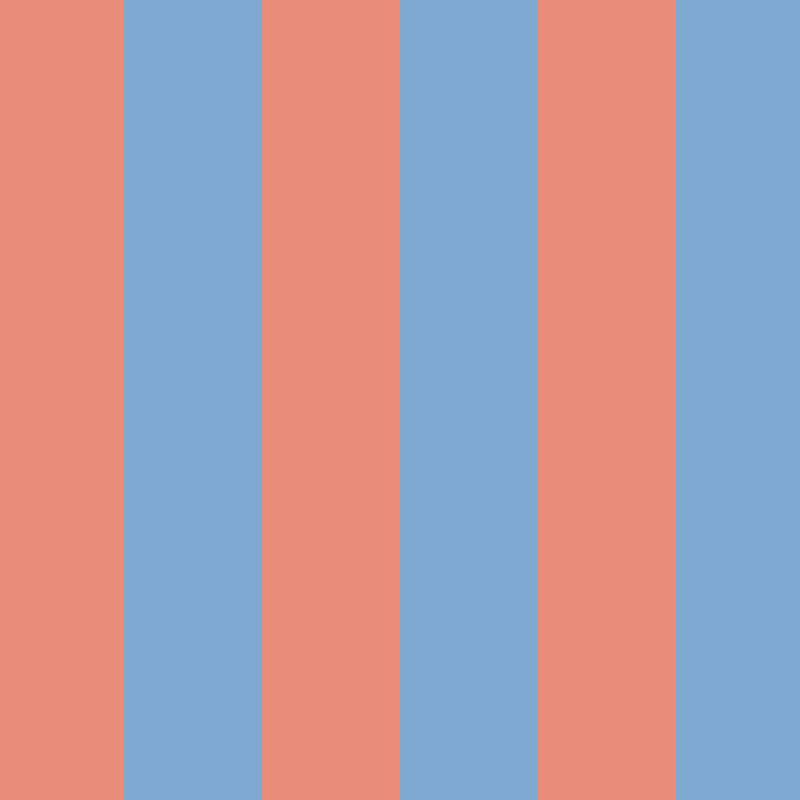 Wide Stripe Wallpaper in Cornflower Blue & Soft Coral – graphic, wide stripes on a soft coral ground