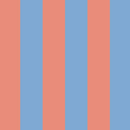 Wide Stripe Wallpaper in Cornflower Blue & Soft Coral – graphic, wide stripes on a soft coral ground