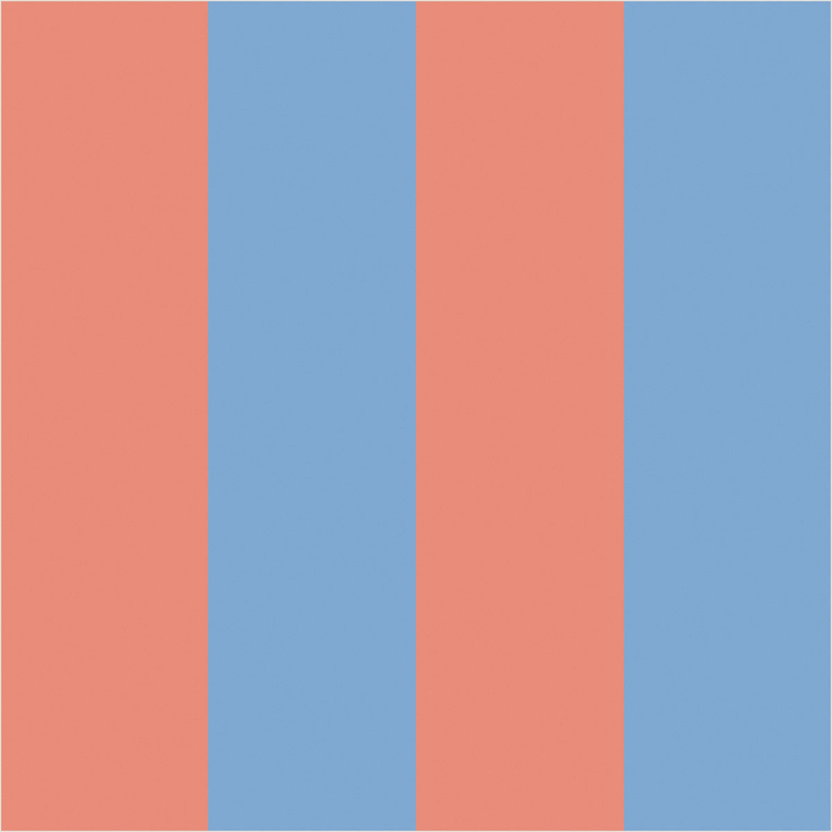 Cornflower Blue & Soft Coral wide stripe wallpaper, true-scale 62 cm swatch