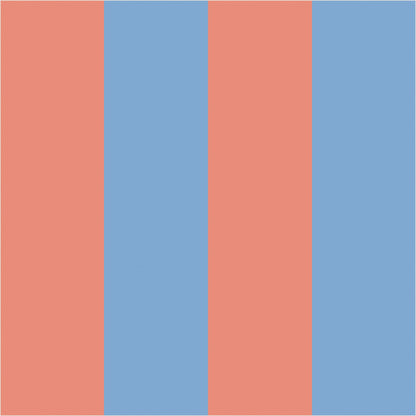 Cornflower Blue & Soft Coral wide stripe wallpaper, true-scale 62 cm swatch