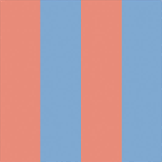 Cornflower Blue & Soft Coral wide stripe wallpaper, true-scale 62 cm swatch