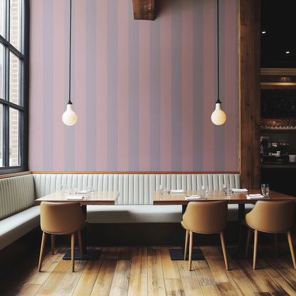 Dusty Lilac & Mauve Rose – Wide Stripe Wallpaper styled in a boutique hotel and hospitality space